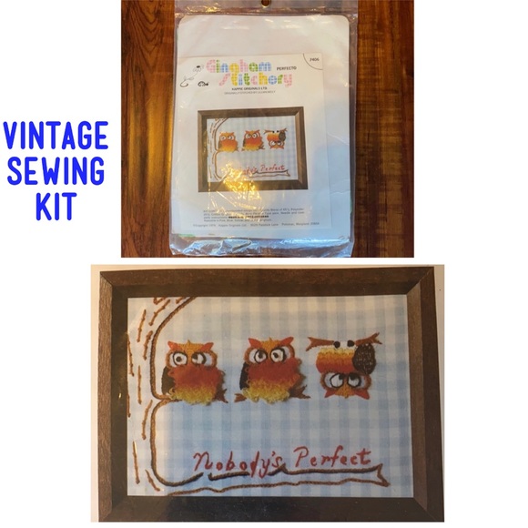 Vintage Gingham Owls Nobody’s Perfect Craft Kit - Picture 1 of 8